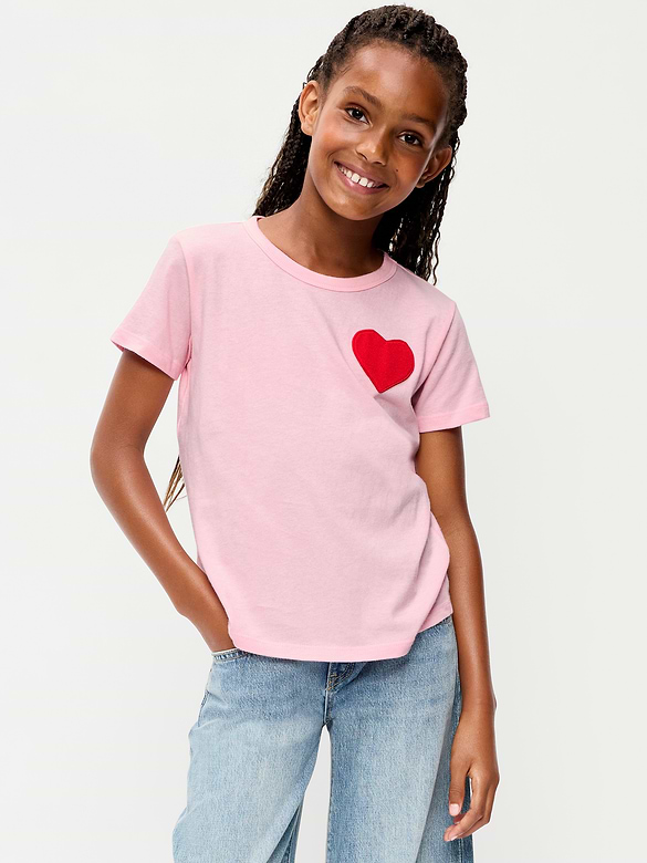 Softest Short-Sleeve Heart-Pocket T-Shirt for Girls