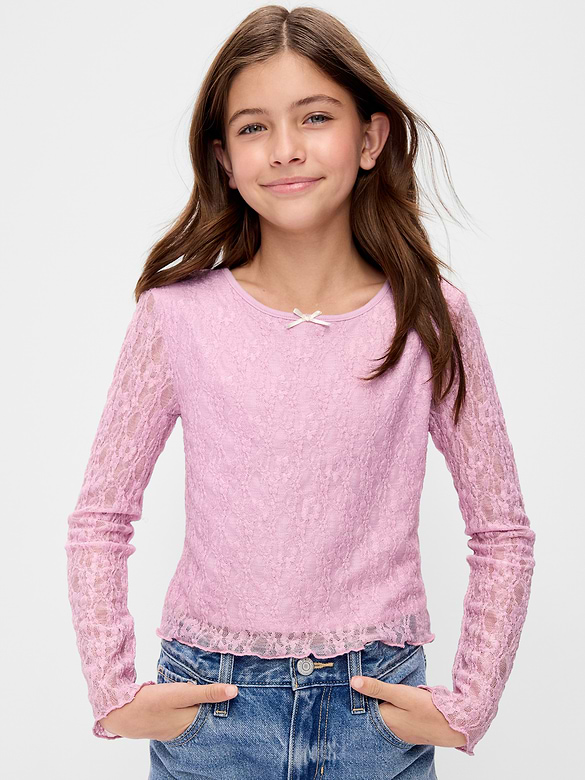 Fitted Long-Sleeve Lace Top for Girls