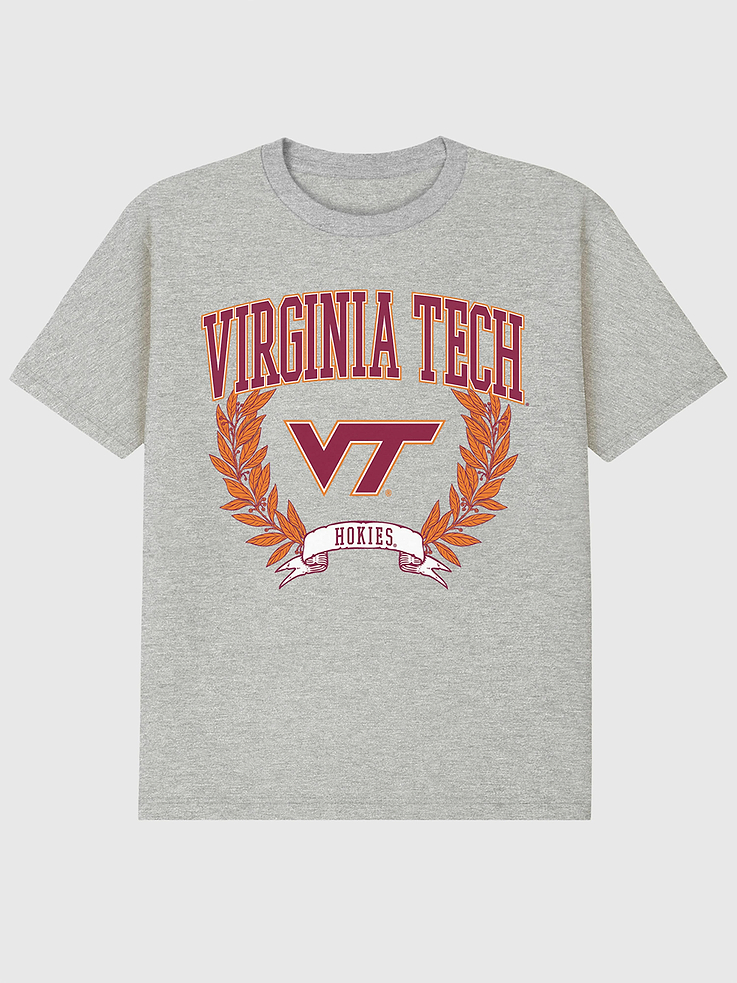 Image 1 of 4, 6oz Heavyweight T-shirt., Relaxed, contemporary fit., Hits at the hip., Crewneck., Short sleeves., Officially licensed Virginia Polytechnic Institute and State University Laurels Dark graphic at the front. Trevco partners with Gap on DTC licensed merch from the coolest brands, TV shows, and movies. Trusted by more than 1, 200 brands worldwide and 600+ American colleges & universities, Trevco is a premier provider of officially licensed apparel., This item is printed on demand.