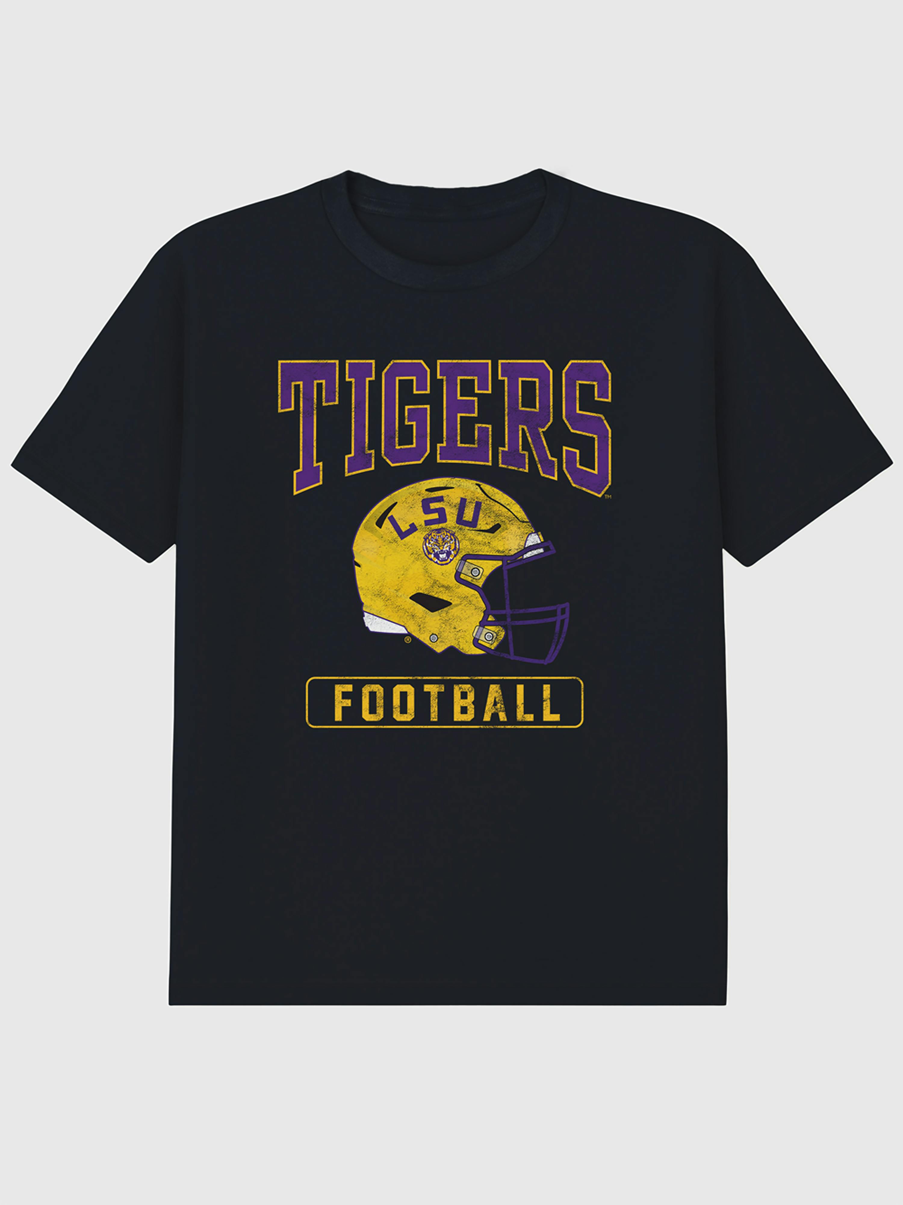 Image 1 of 4, 6oz Heavyweight T-shirt., Relaxed, contemporary fit., Hits at the hip., Crewneck., Short sleeves., Officially licensed Lsu Football Helmet graphic at the front. Trevco partners with Gap on DTC licensed merch from the coolest brands, TV shows, and movies. Trusted by more than 1, 200 brands worldwide and 600+ American colleges & universities, Trevco is a premier provider of officially licensed apparel., This item is printed on demand.