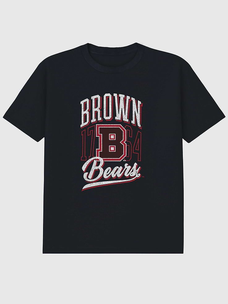 Image 1 of 4, 6oz Heavyweight T-shirt., Relaxed, contemporary fit., Hits at the hip., Crewneck., Short sleeves., Officially licensed Brown University Classic Vintage Script Emblem Dark graphic at the front. Trevco partners with Gap on DTC licensed merch from the coolest brands, TV shows, and movies. Trusted by more than 1, 200 brands worldwide and 600+ American colleges & universities, Trevco is a premier provider of officially licensed apparel., This item is printed on demand.