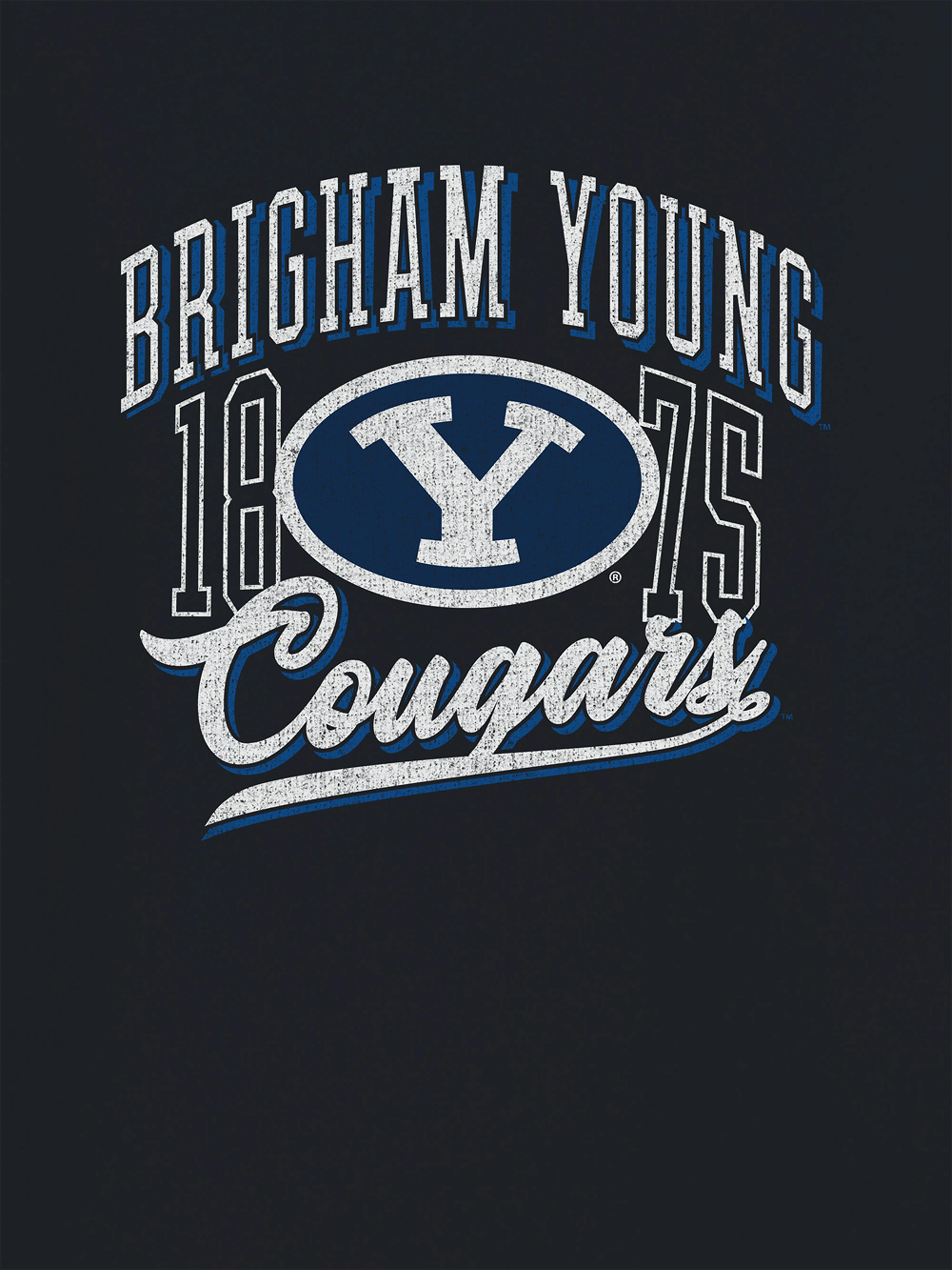Image 2 of 4, Brigham Young University Classic Vintage Script Emblem Dark Graphic T-Shirt