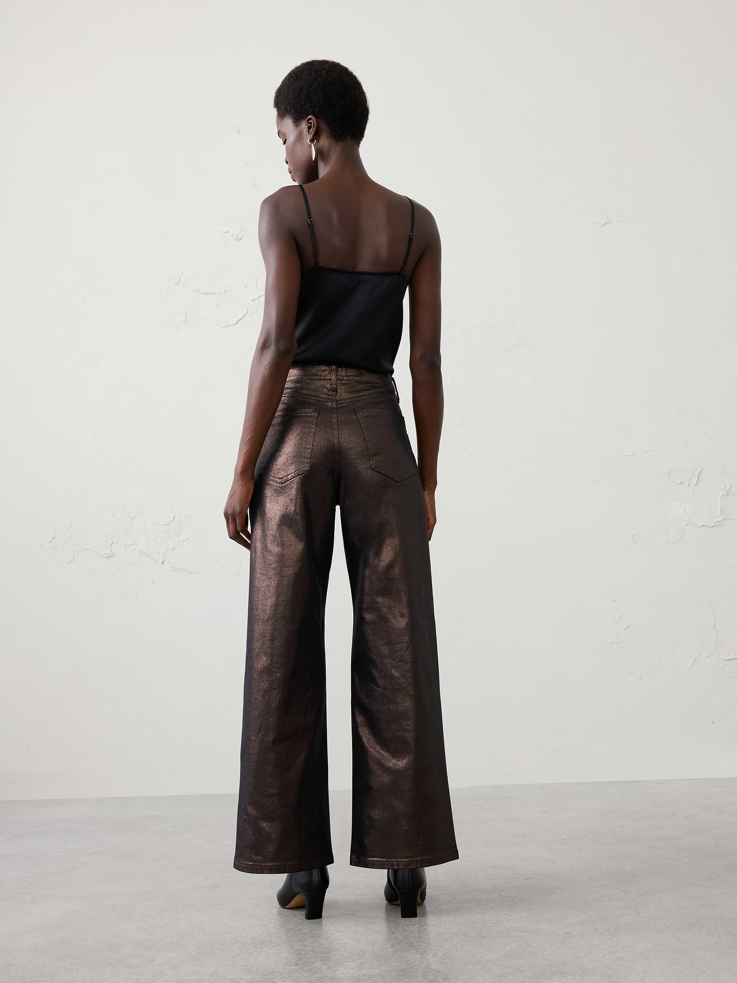 Image 2 of 4, Wide-Leg High-Rise Metallic Pant