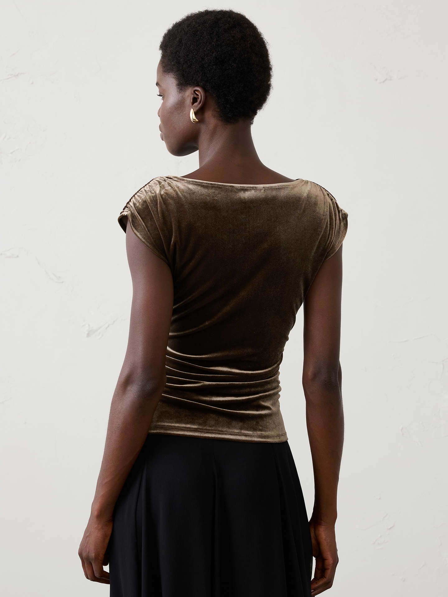 Image 2 of 4, Velvet Crossover Front Shirred Top