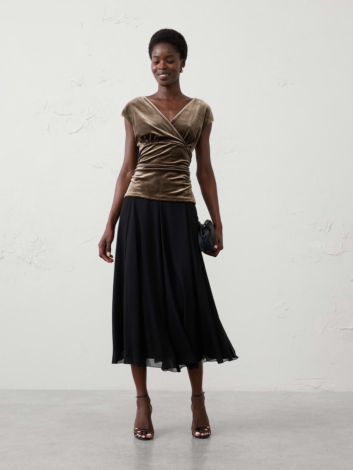 Image 3 of 4, Velvet Crossover Front Shirred Top