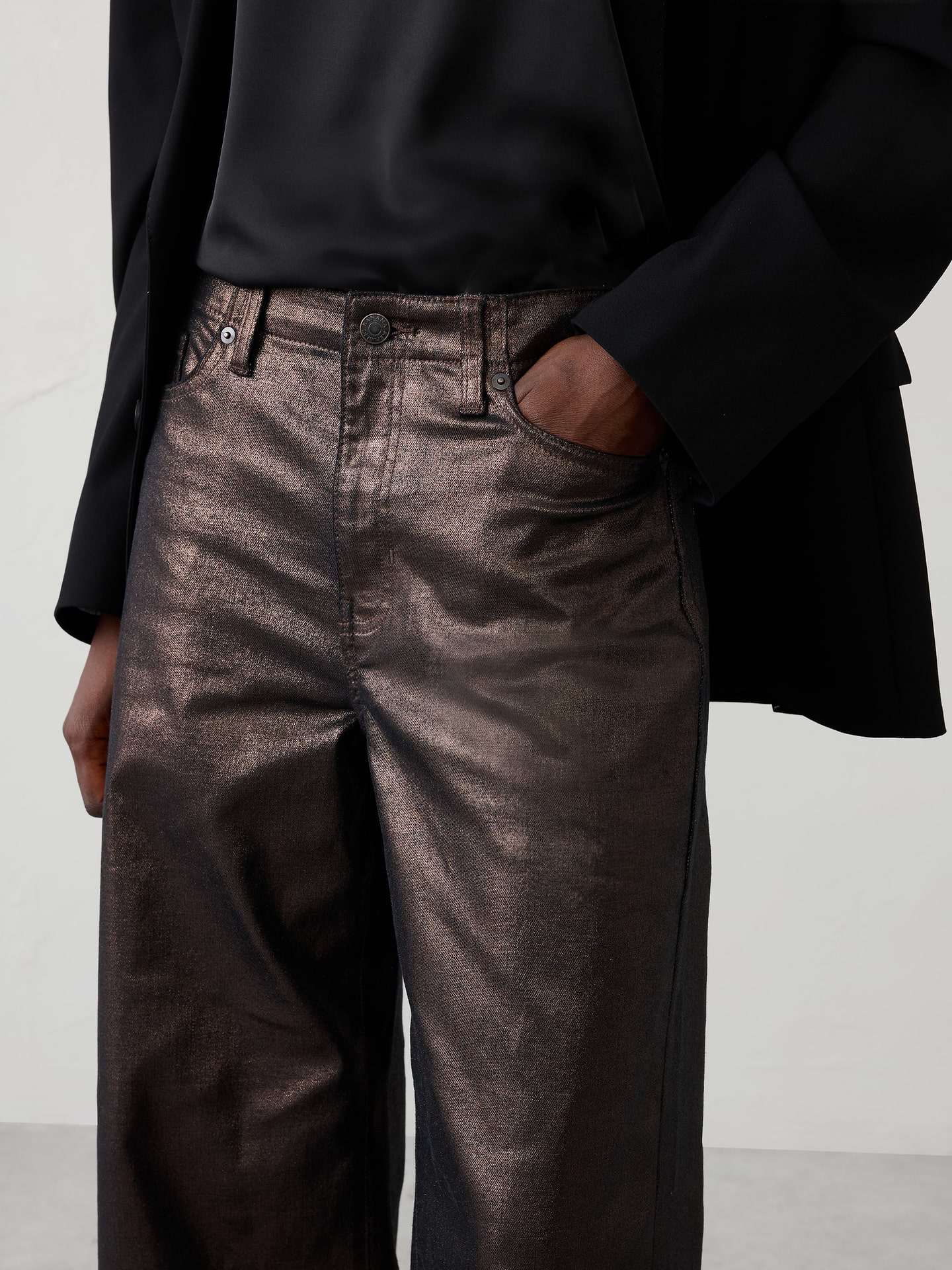 Image 3 of 4, Wide-Leg High-Rise Metallic Pant
