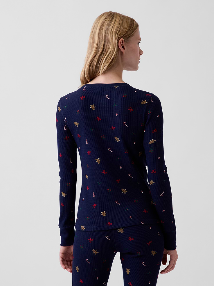 Image 2 of 2, Waffle Henley PJ Top