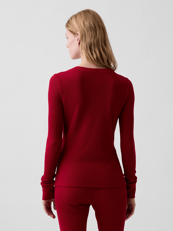 Image 2 of 4, Waffle Henley PJ Top