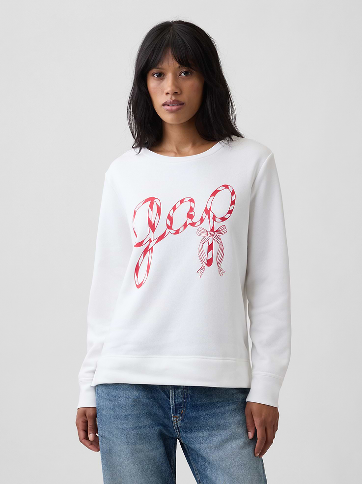 Image 1 of 5, Made with 42% recycled cotton. Compared to virgin materials, using recycled materials helps reduce resource use and waste., Soft, comfy fleece., Dropped shoulder, long sleeves with banded cuffs., Crewneck., Gap logo at front., Banded hem., Product #814059