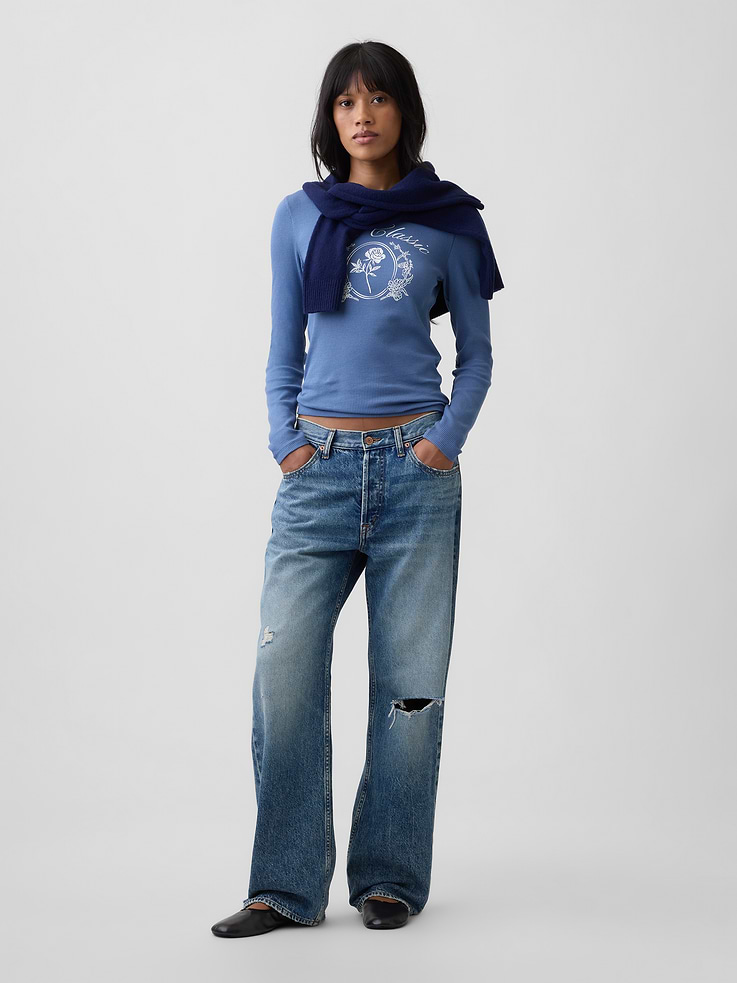 Image 3 of 5, Waffle-Knit Crewneck Graphic T-Shirt