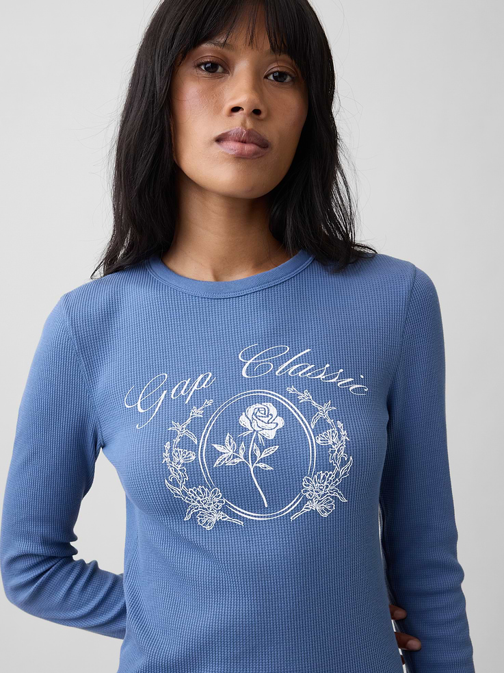 Image 4 of 5, Waffle-Knit Crewneck Graphic T-Shirt