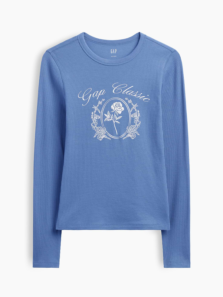Image 5 of 5, Waffle-Knit Crewneck Graphic T-Shirt