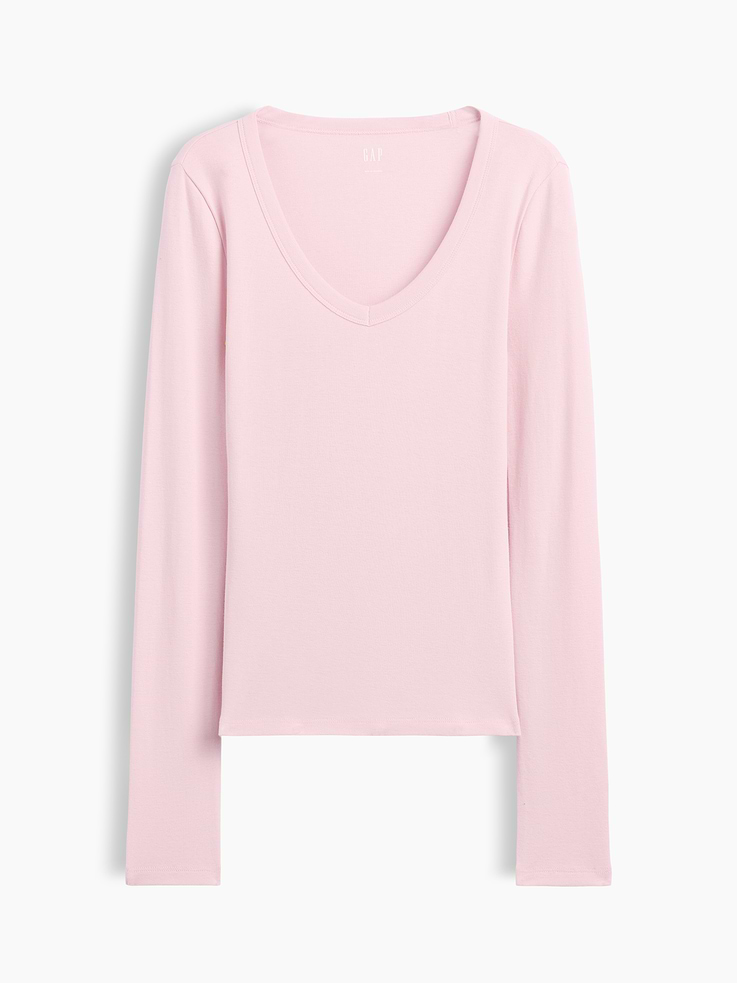 Image 5 of 5, Modern Ribbed V-Neck T-Shirt
