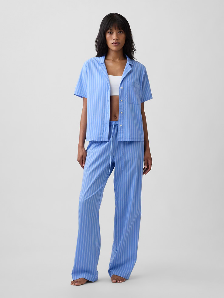 Image 1 of 4, Smooth poplin sleep pants., Drawcord ties at elasticized waist., Select styles have allover holiday print, stripes, or plaid., Shop matching PJs for all., Product #1184085