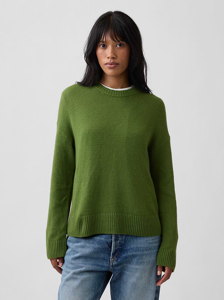 Image 1 of 5, Plush like cashmere. Easier than anything. With a lightweight layer-able feel & brushed for softness., Soft cotton-blend knit., Dropped shoulder, long sleeves with ribbed cuffs., Ribbed crewneck., Ribbed hem., Select styles have allover stripes., This product was made in a factory that invests in gender equity and women’s empowerment through RISE. Learn more at, Product #1177187