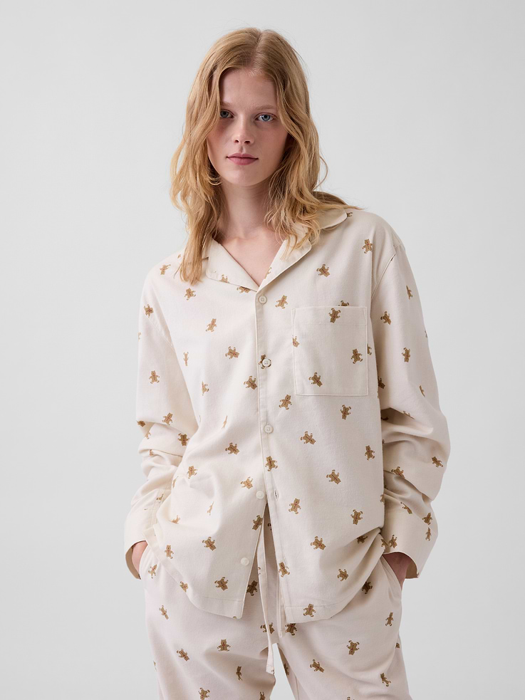 Image 1 of 8, Our softest flannel ever. Double washed for extra softness. Fully relaxed for easy comfort. Universally perfect for absolutely everyone., Supersoft cotton flannel pajama sleep shirt. In an oversized fit., Notch collar., Long sleeves., Button front., Chest patch pocket., Allover plaid., Shop matching PJs for all., Product #913353