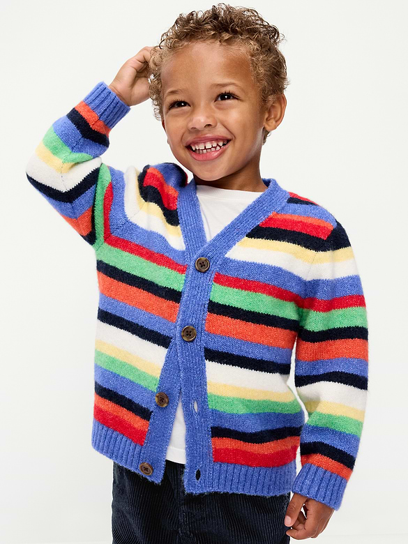 Oversized Wool-Blend Striped Cardigan for Toddler Boys