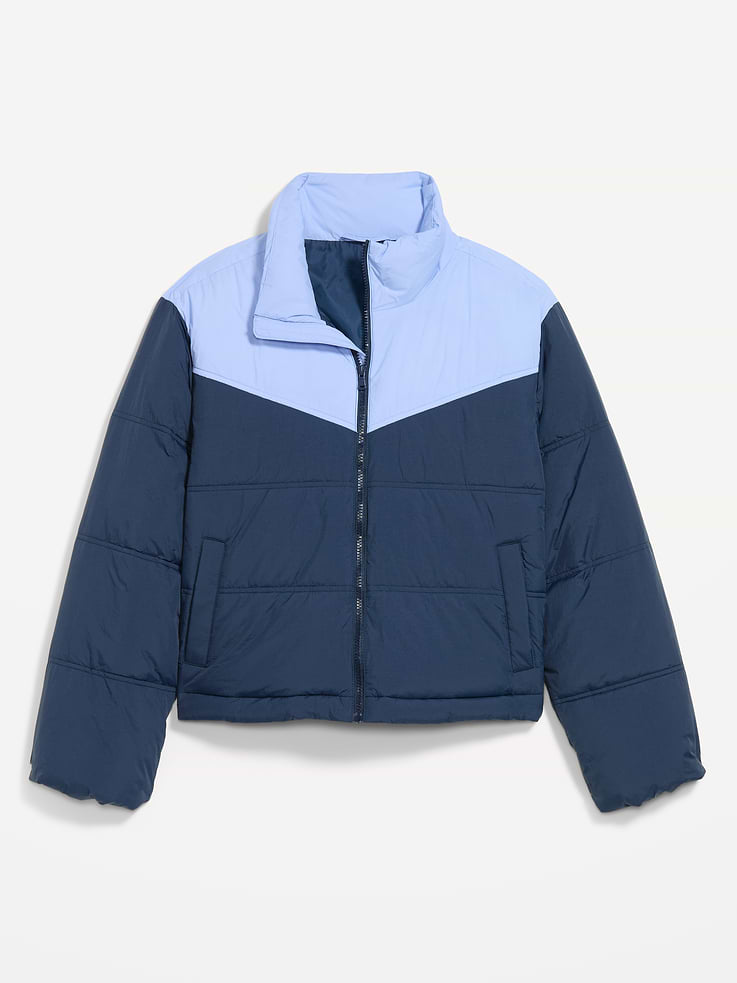 Image 2 of 4, Water-Resistant Color-Block Puffer Jacket