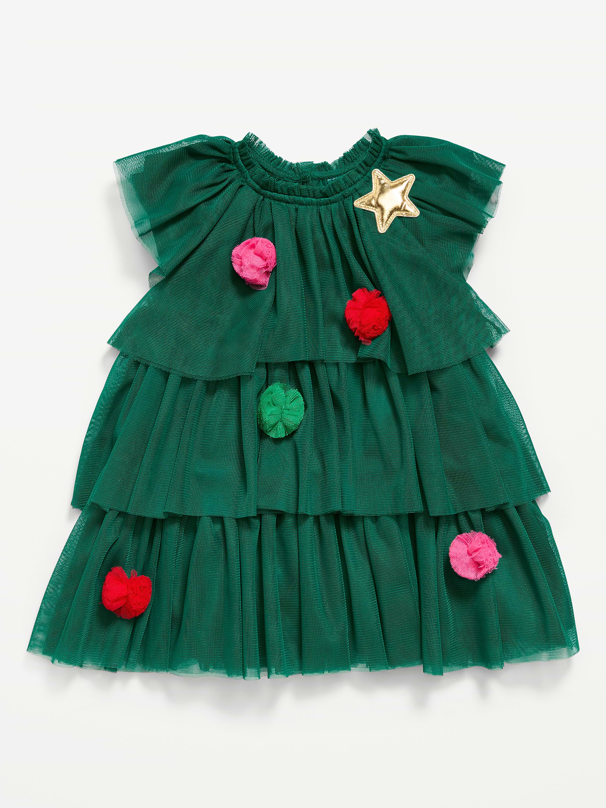 Image 2 of 3, Short-Sleeve Embroidered Tulle Tiered Dress for Baby