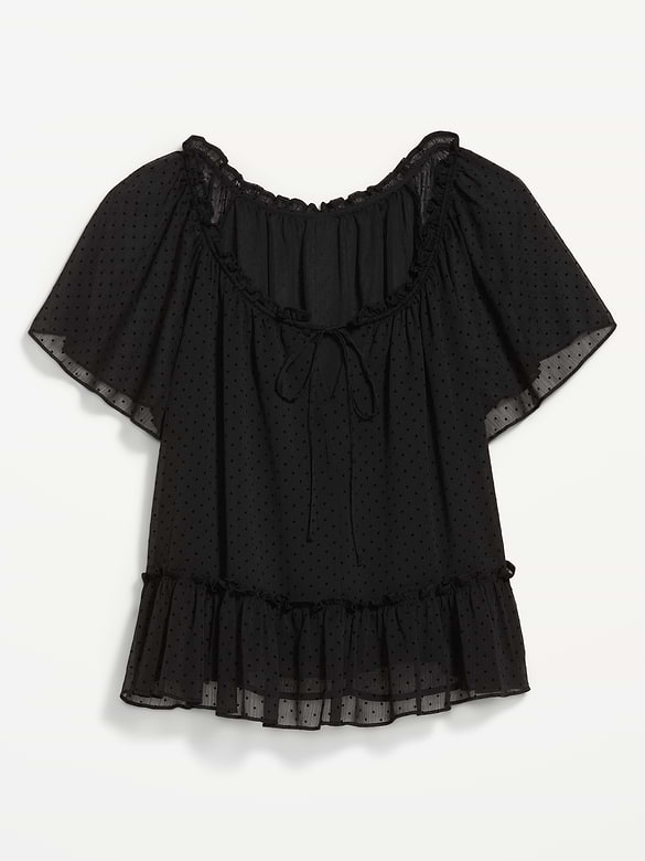 Chiffon Flutter-Sleeve Top
