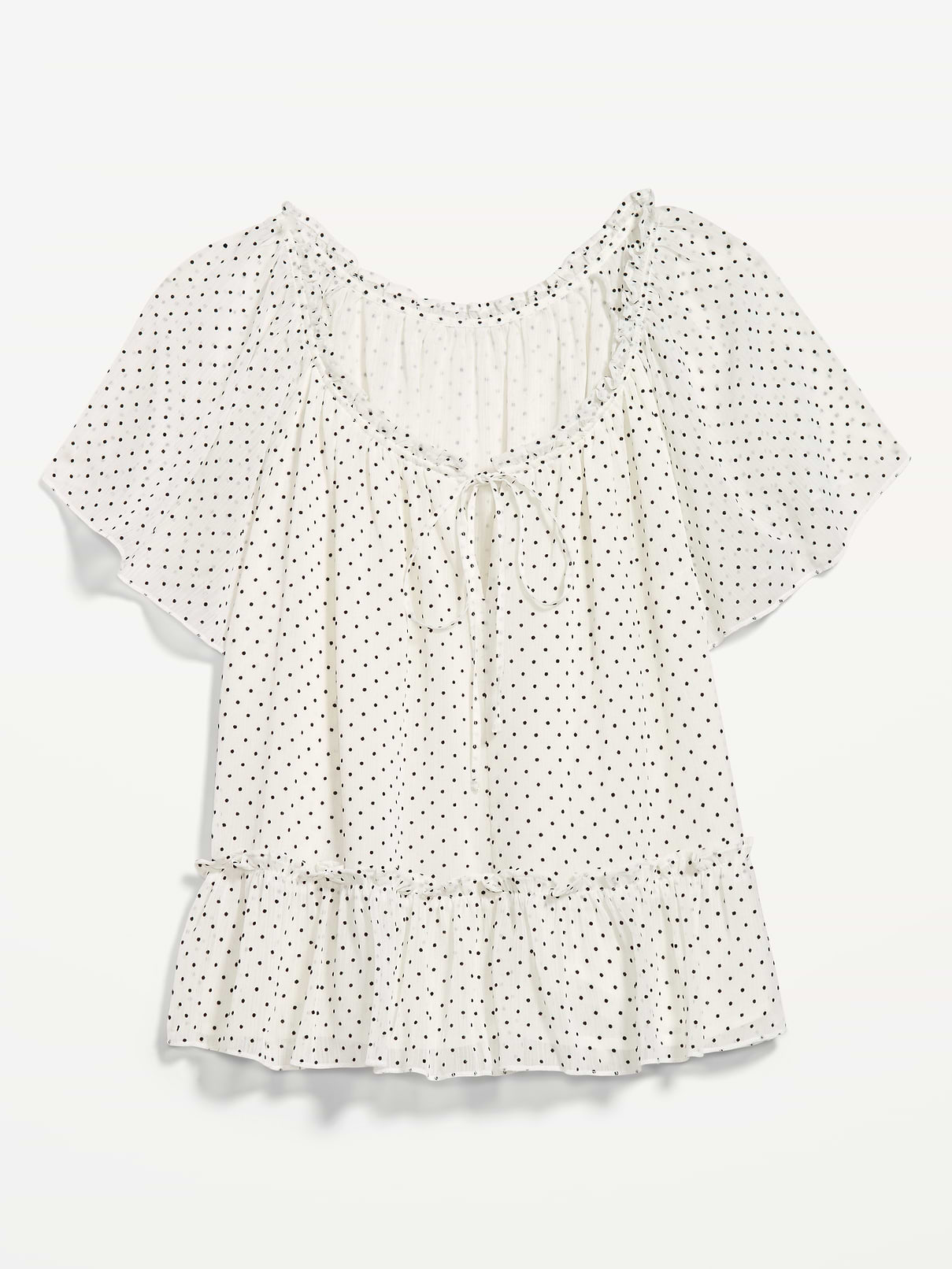 Image 1 of 2, round neckline, decorative tie bow at neckline, flutter sleeves and hem, Product #1195930