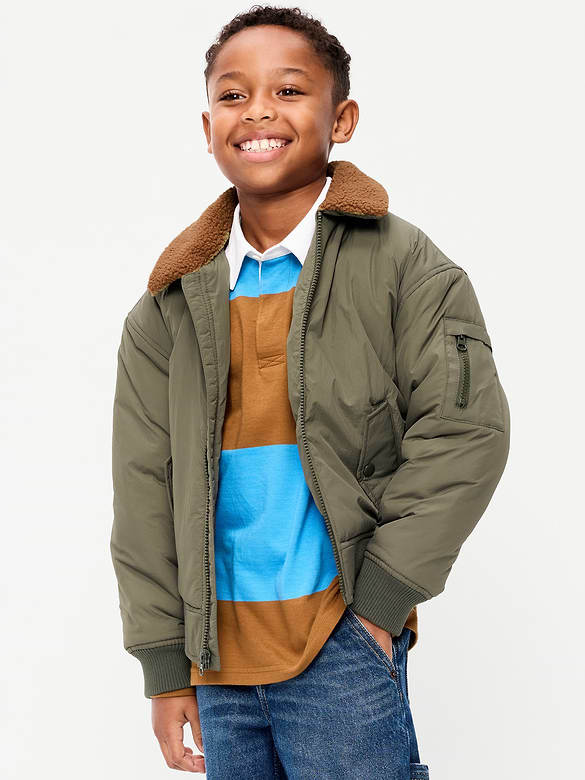 Water-Resistant Sherpa-Collar Aviator Jacket for Boys