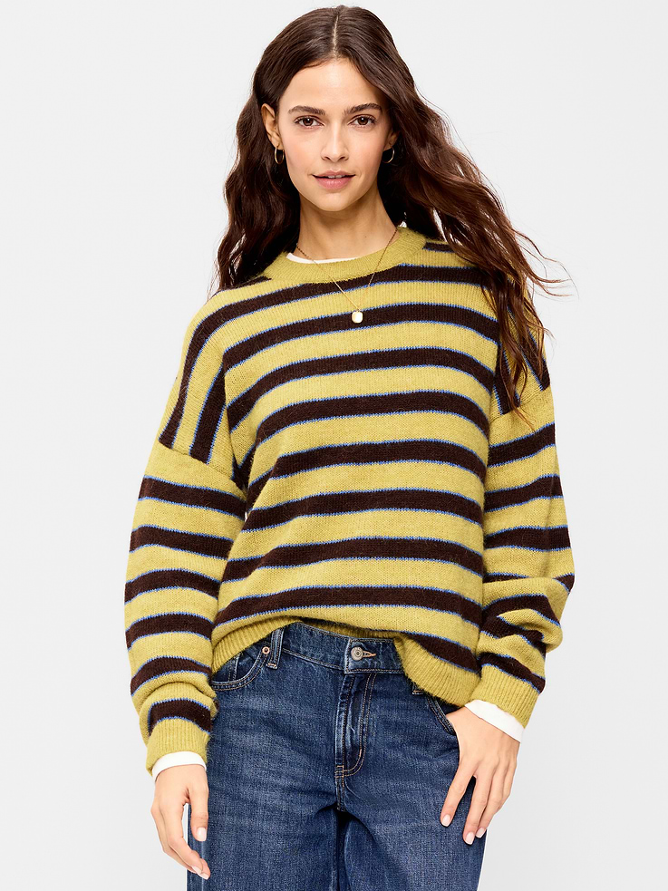 Image 3 of 5, Loose Cozy Wool-Blend Crew-Neck Sweater