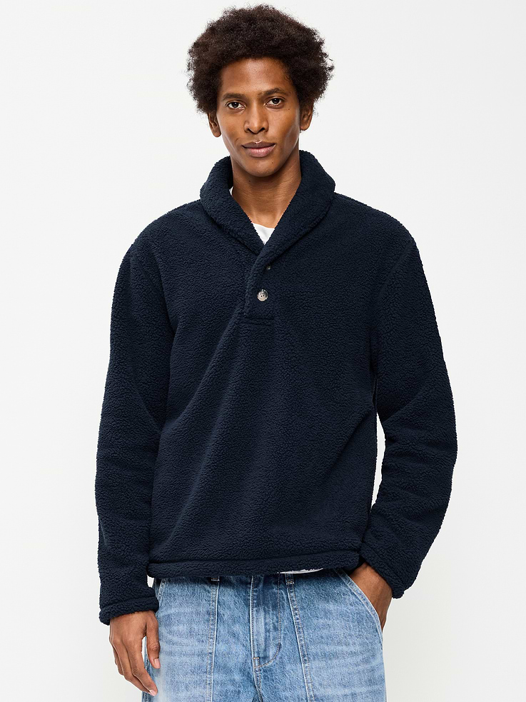Image 1 of 5, shawl collar, two-button placket, long sleeves, drop shoulders, Product #1182191