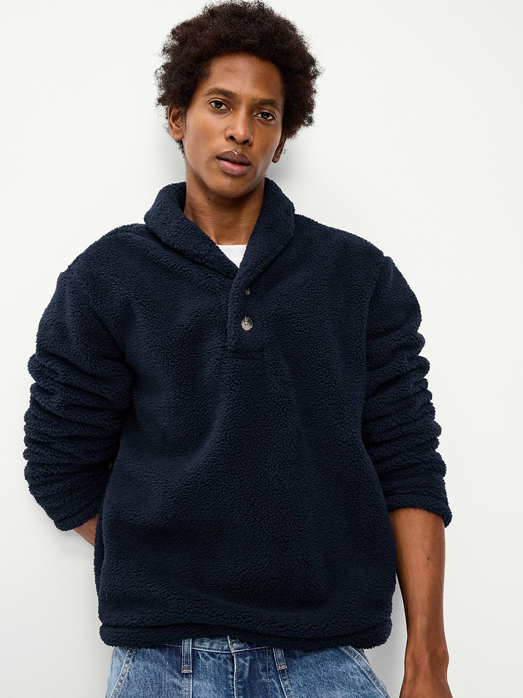 Image 3 of 5, Shawl-Collar Sherpa Pullover