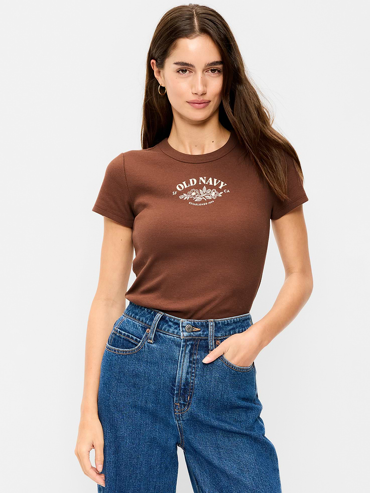 Image 1 of 9, A skimming fit that hugs your bod just right., crew neck, short sleeves, available exclusively online and at old navy outlet stores., Product #1184139