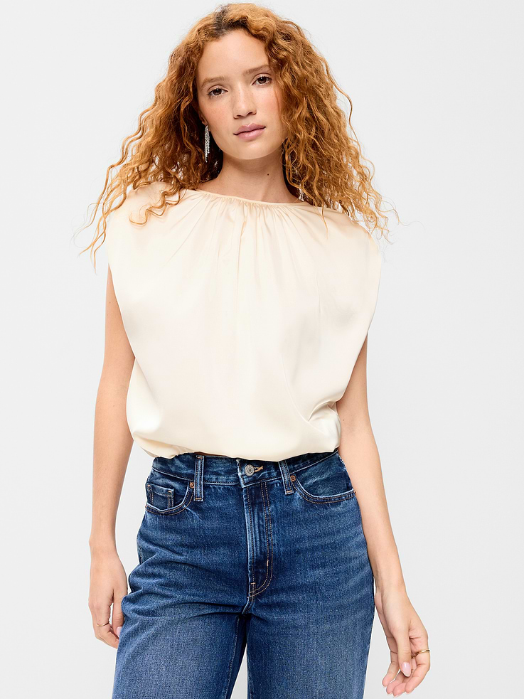 Image 4 of 9, Boatneck Drapey Bubble-Hem Top