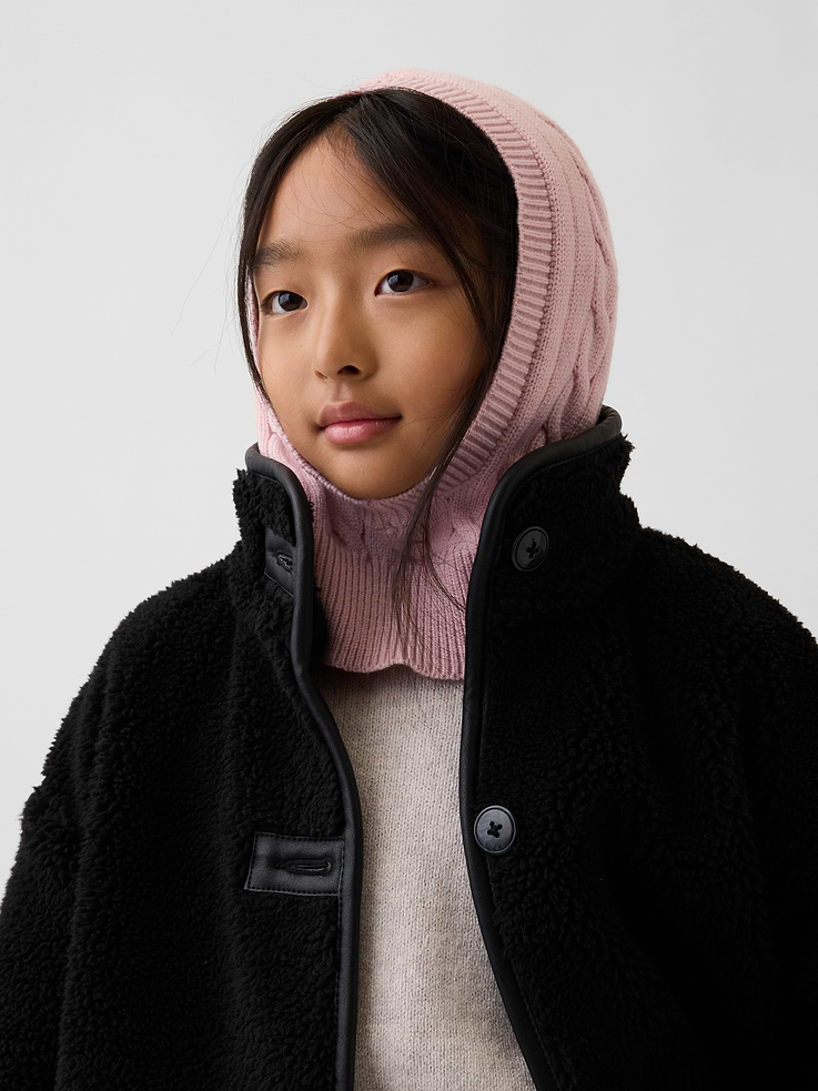 Image 1 of 3, Soft cable-knit pullover hood., Ribbed hem., Made with 60% recycled polyester. Compared to virgin materials, using recycled materials helps reduce resource use and waste., Product #913004