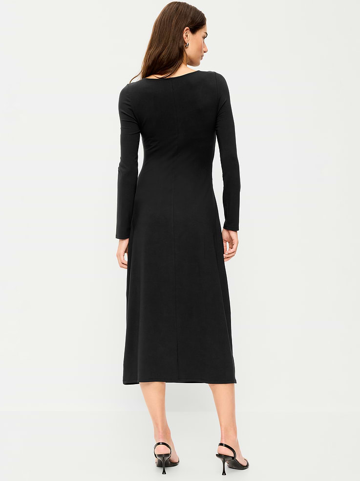 Image 2 of 10, Long-Sleeve Twist-Front Ruched Midi Dress