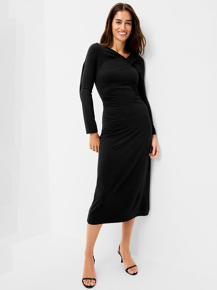 Image 3 of 10, Long-Sleeve Twist-Front Ruched Midi Dress