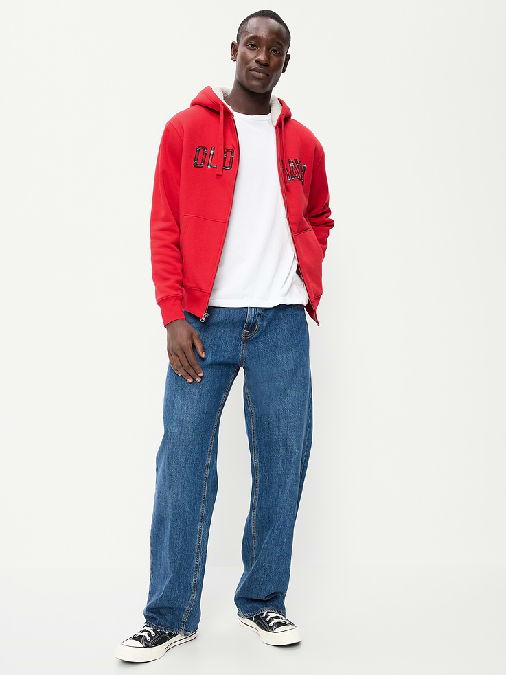 Image 3 of 4, Sherpa-Lined Logo Graphic Full-Zip Hoodie