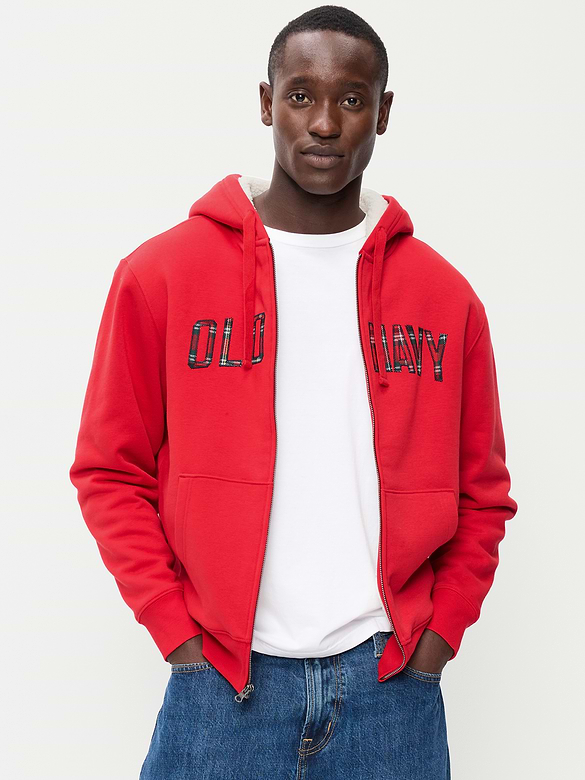 Sherpa-Lined Logo Graphic Full-Zip Hoodie