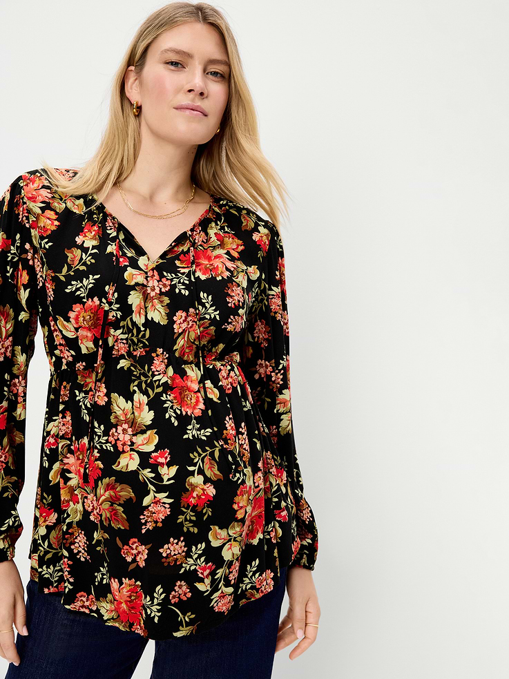 Image 3 of 4, Maternity Ruched Tie-Neck Swing Top