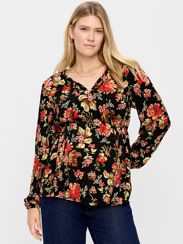 Maternity Ruched Tie-Neck Swing Top