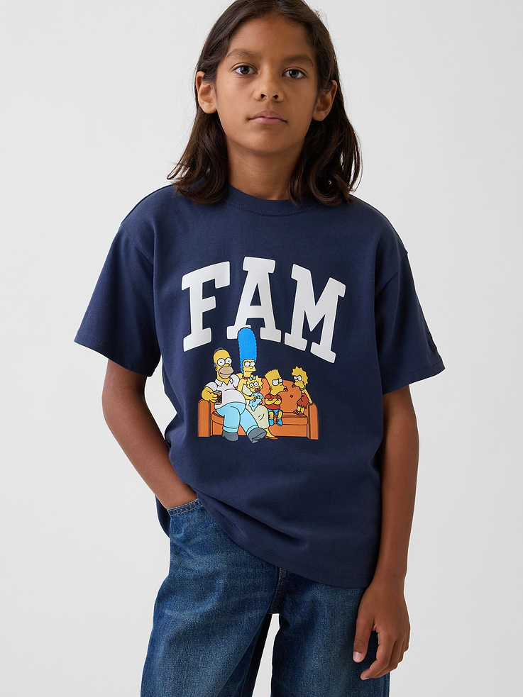 Image 1 of 7, Soft cotton graphic T-shirt., Crewneck., Short sleeves., FAM and GAP arch logos at front and back., The Simpsons graphics at front and back., Product #1188307