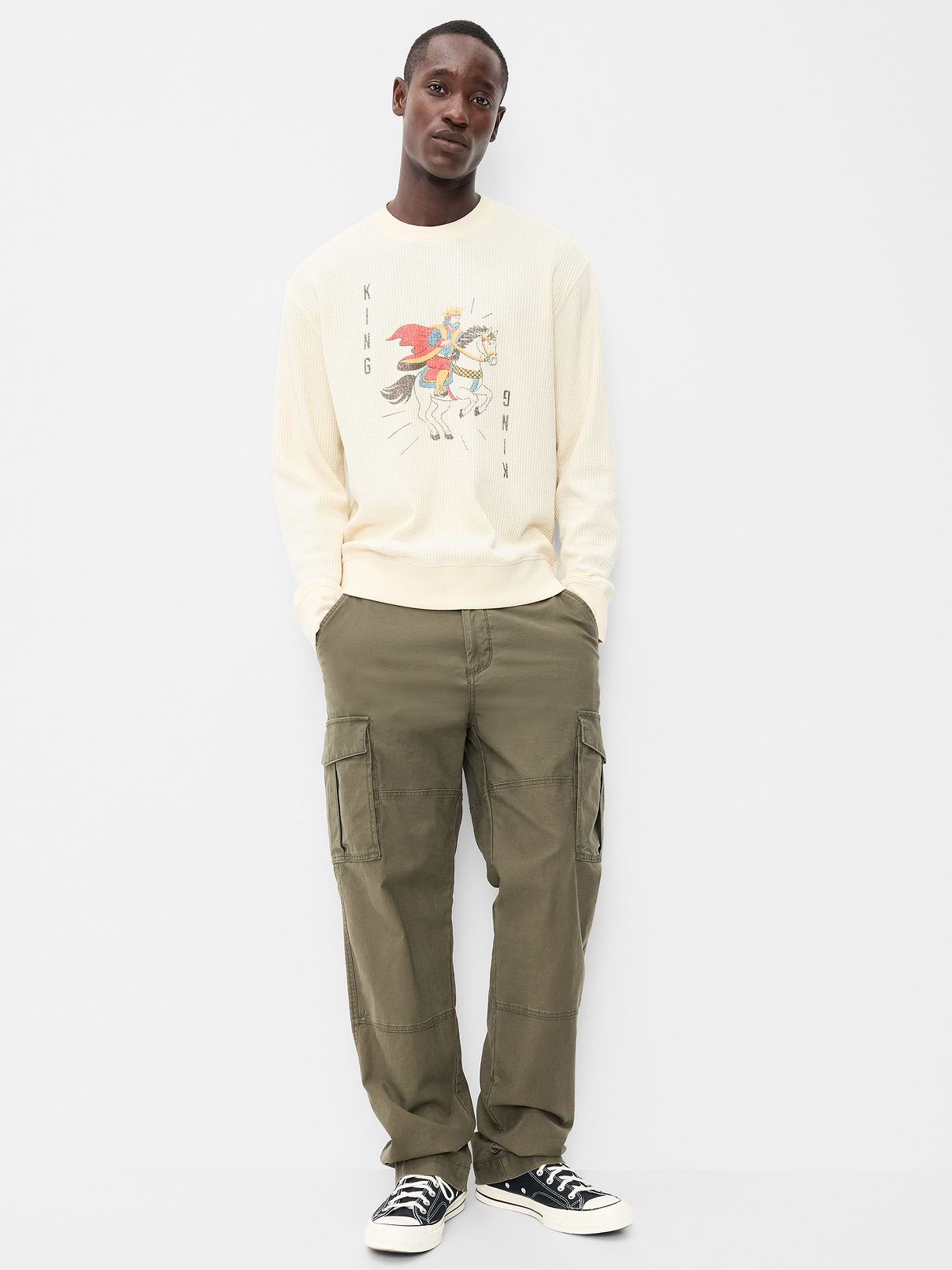 Image 3 of 4, Crew-Neck Waffle Graphic T-Shirt