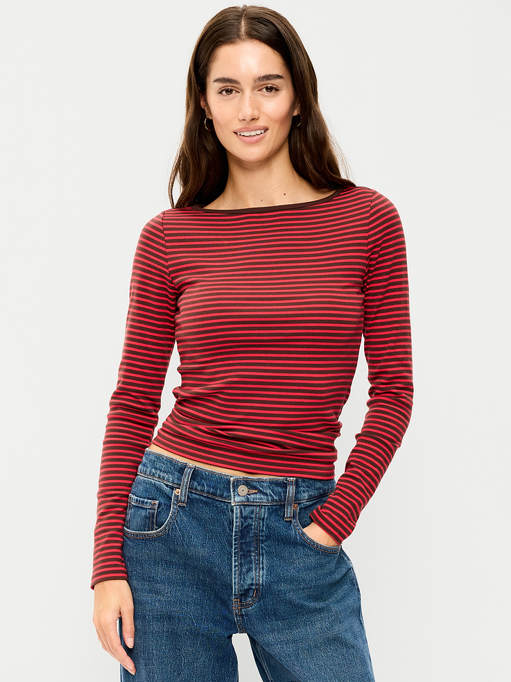 Image 1 of 8, 1, 074 shoppers added this to their bag today.Snug Long-Sleeve Boatneck T-Shirt$19.992 RatingsExtra 20% Off, No Code NeededColor: Ls Snug Boatne: BlckjackFitRegularTallPetiteSizeSize GuideXXSXSSMLXLXXL2X3X4X1Add to BagPayPal Pay in 4AfterpayandKlarnaavailable for orders $35+Free Shippingon $50+ for Encore MembersSign in or Join NowIn-Store PickupON at 2 FolsomChange StoreProduct detailsA skimming fit that hugs your bod just right., boatneck, long sleeves, Product #1183860