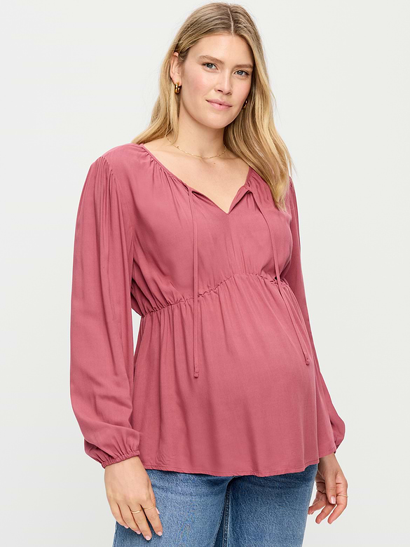 Maternity Ruched Tie-Neck Swing Top