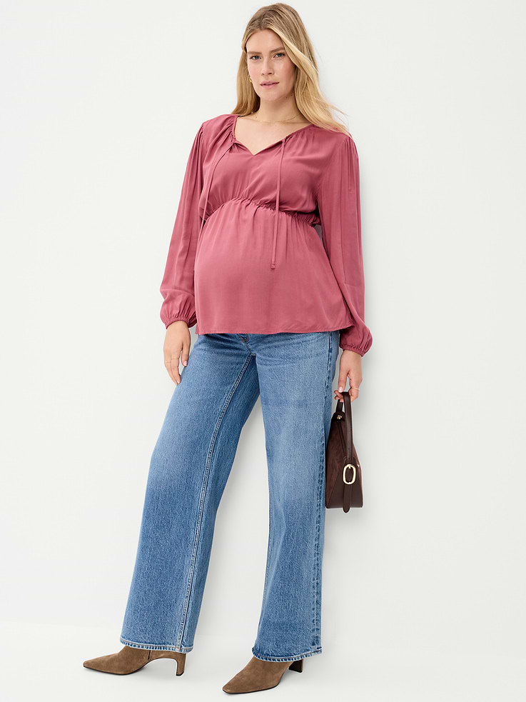 Image 3 of 4, Maternity Ruched Tie-Neck Swing Top