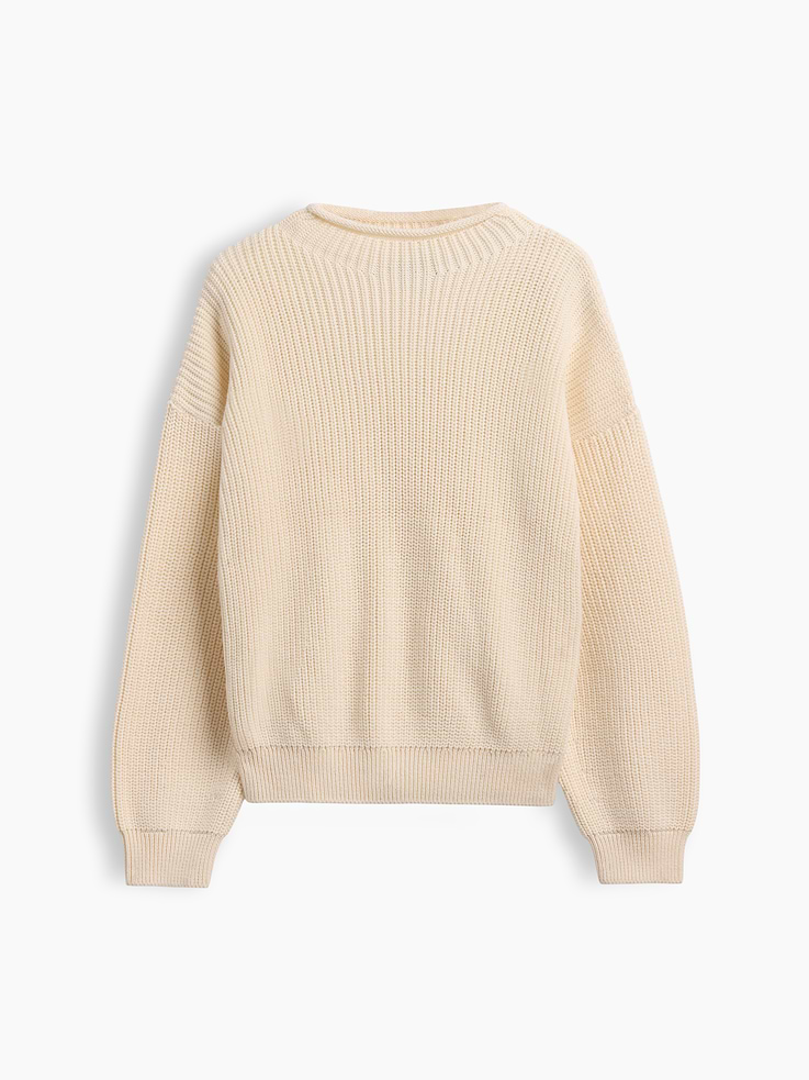 Image 1 of 2, Soft knit cotton sweater. In an oversized fit., Rollneck., Long sleeves with drop shoulders and banded cuffs., Certain styles have allover stripes., Product #1182595