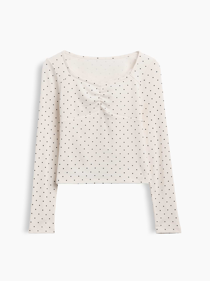 Image 2 de 5, T-shirt côtelé à décolleté en cœur à garniture en dentelle pour Enfant