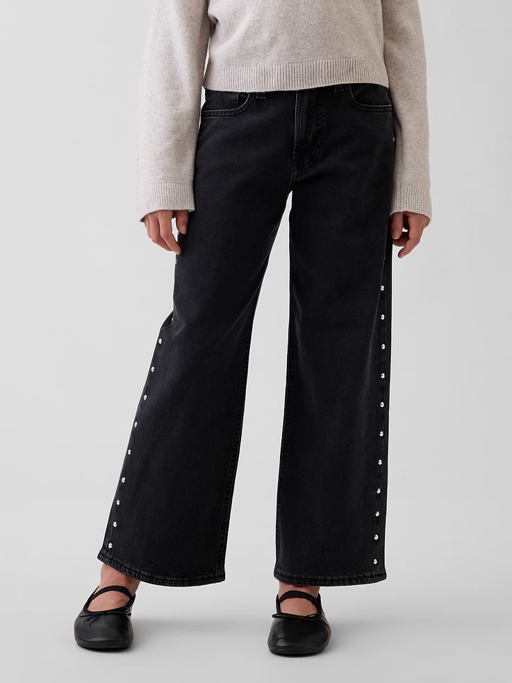 Image 3 of 7, Kids Low Rise Stride Studded Wide-Leg Jeans
