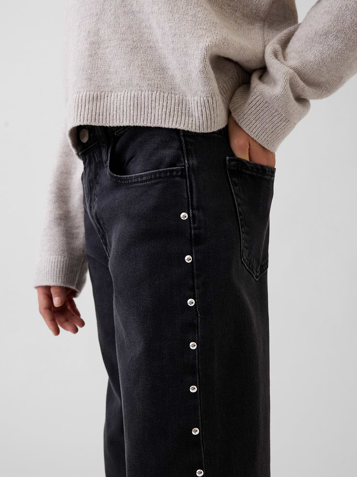 Image 7 of 7, Kids Low Rise Stride Studded Wide-Leg Jeans