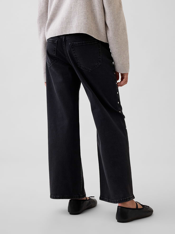 Image 4 of 7, Kids Low Rise Stride Studded Wide-Leg Jeans