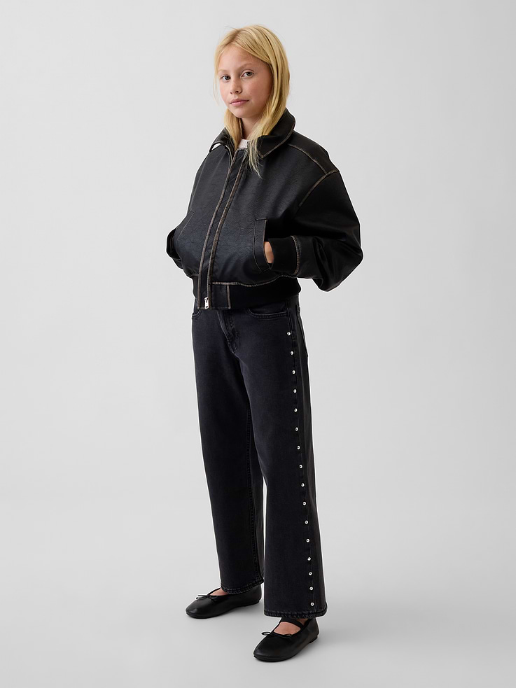 Image 5 of 7, Kids Low Rise Stride Studded Wide-Leg Jeans
