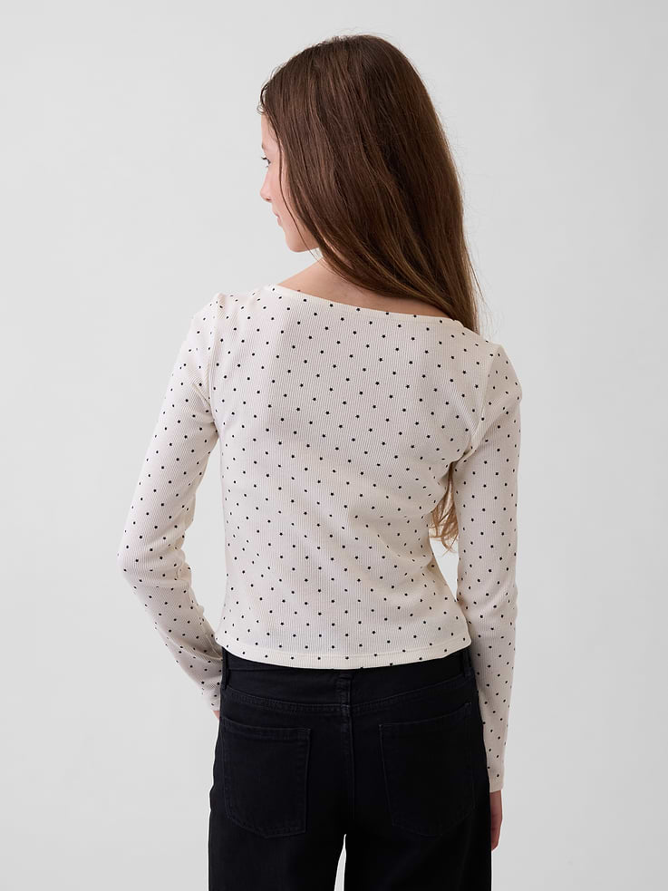 Image 3 de 5, T-shirt côtelé à décolleté en cœur à garniture en dentelle pour Enfant